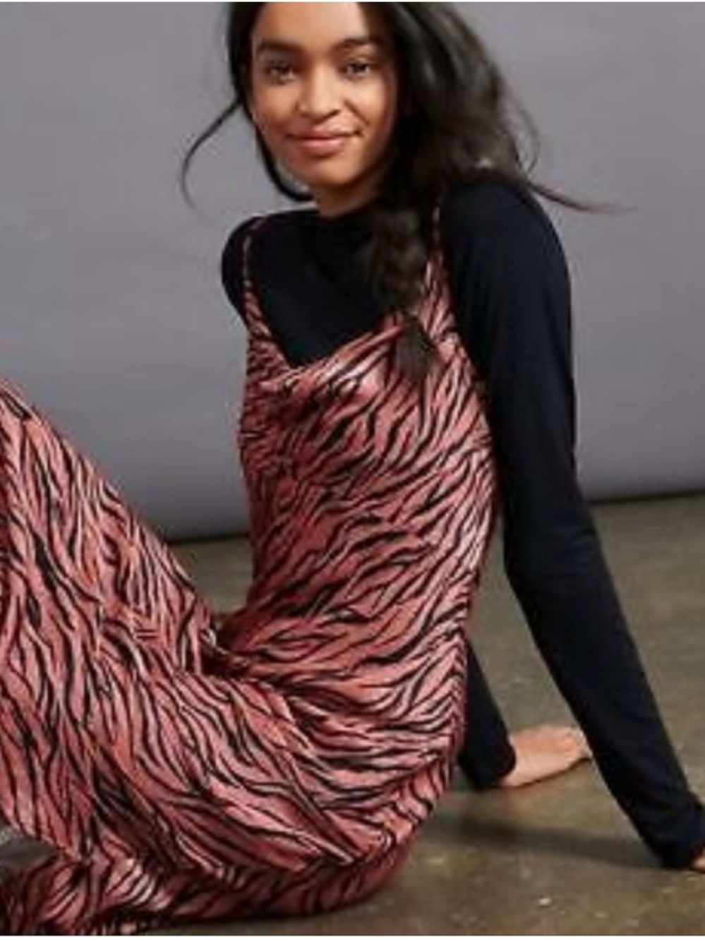 Anthropologie Elyse Zebra Print Cowl Neck Satin Midi Dress Size Large - Picture 3 of 13